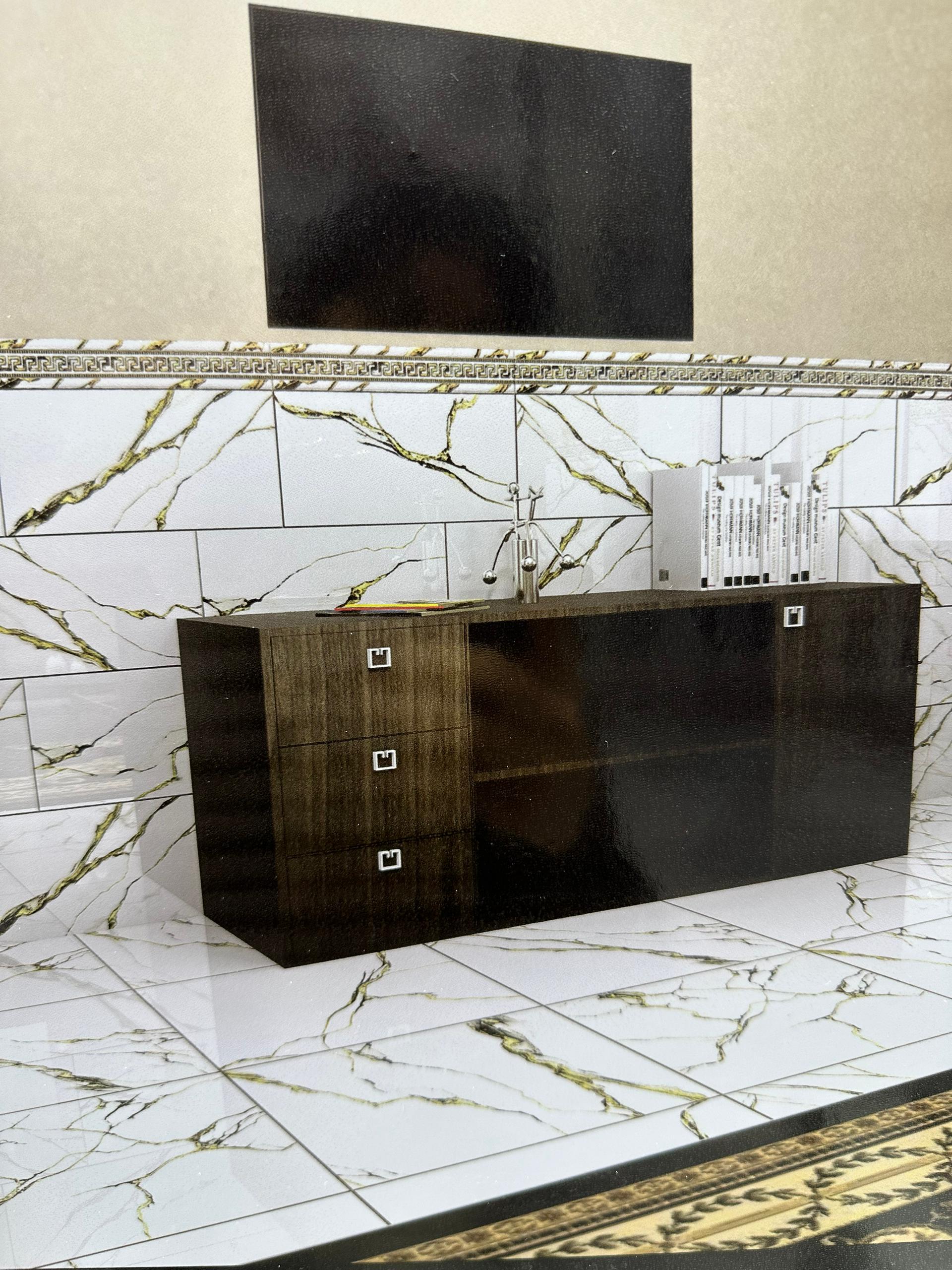 Faïence Gold sous-bassement 30x60 cm-Blanc marbré + lisière de 10x60cm. – Image 4