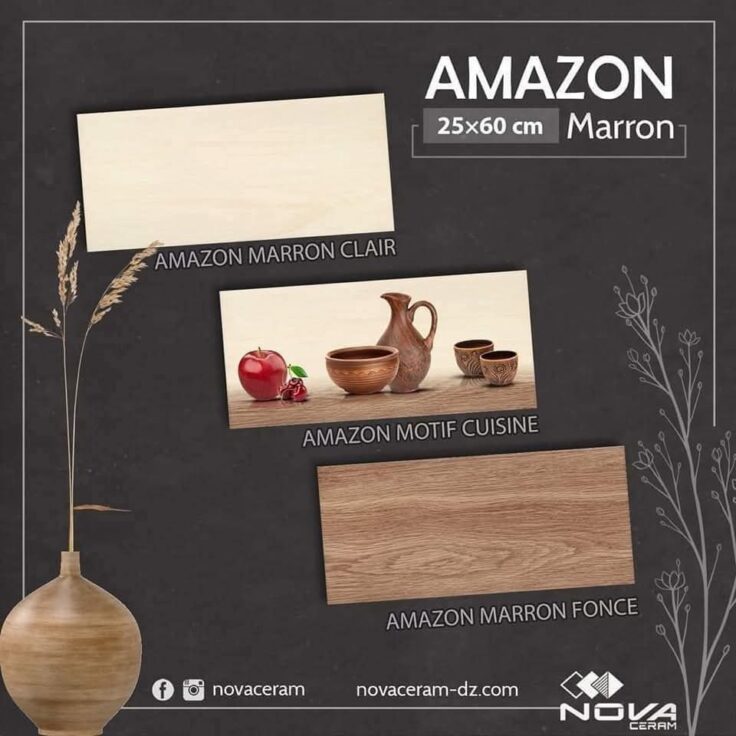 Faïence Amazon Marron - 25x60 cm -Motif Cuisine et Fleur – Image 2