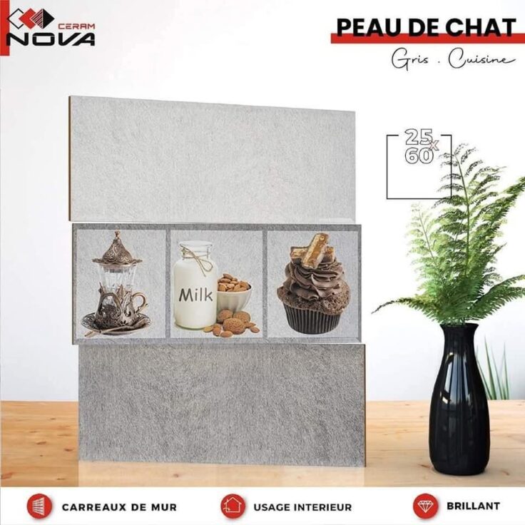 Faience Peau de Chat Gris Claire et Fonce 25x60 cm- motif cuisine et salle de bain