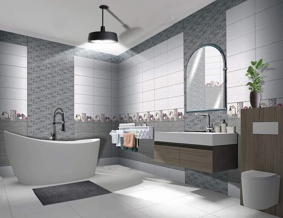 Faïence Malysia Gris Clair et Fonce -25x60 cm - Motif Salle de bain et Mosaïque. – Image 2