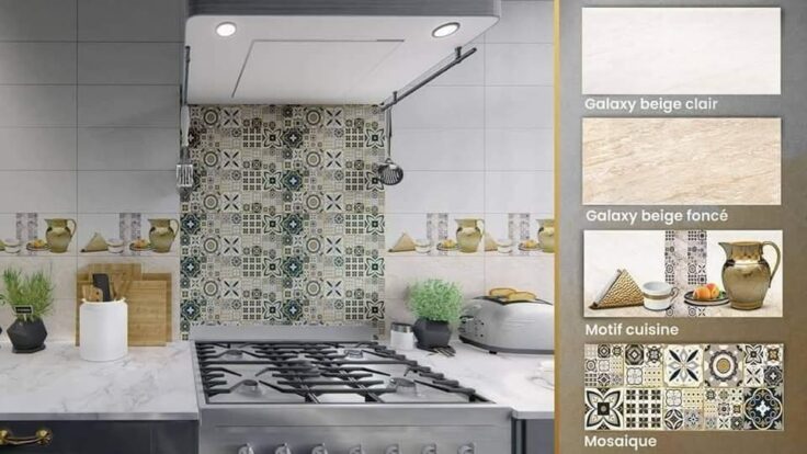 Faïence Galaxy Beige Clair et Fonce -25x60cm- motif  Mosaïque et Cuisine .