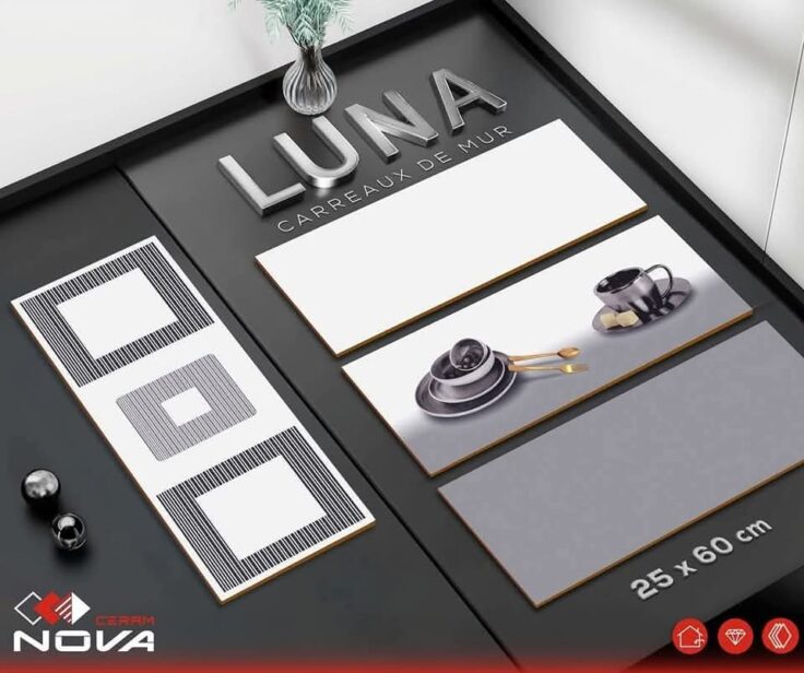 Faïence Luna Gris Clair et Fonce -25x60cm- motif  Mosaïque et Cuisine.