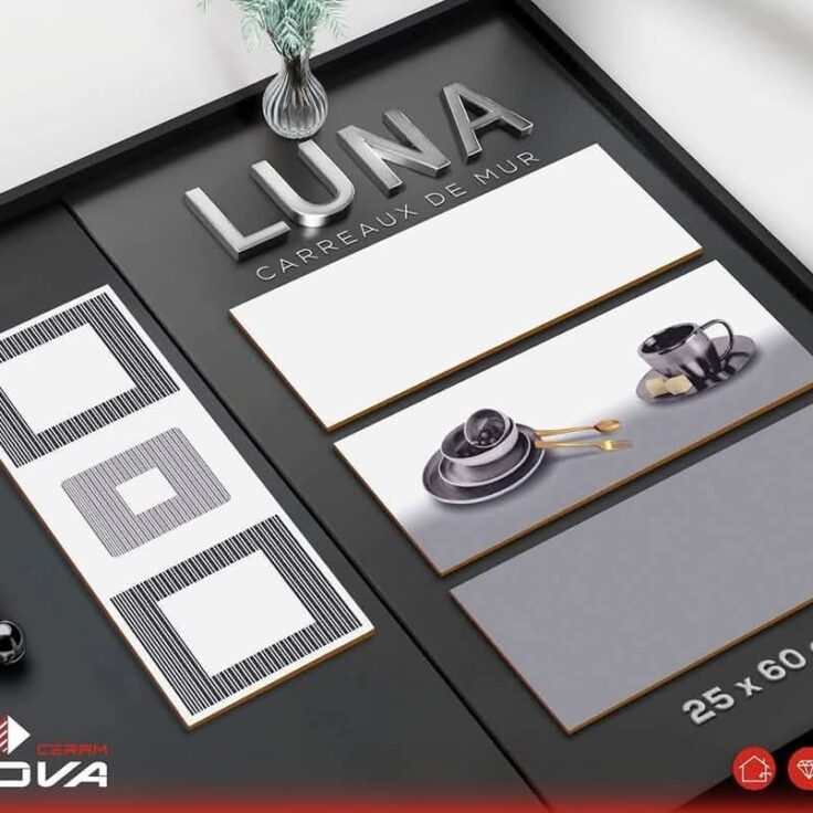 Faïence Luna Gris Clair et Fonce -25x60cm- motif  Mosaïque et Cuisine.