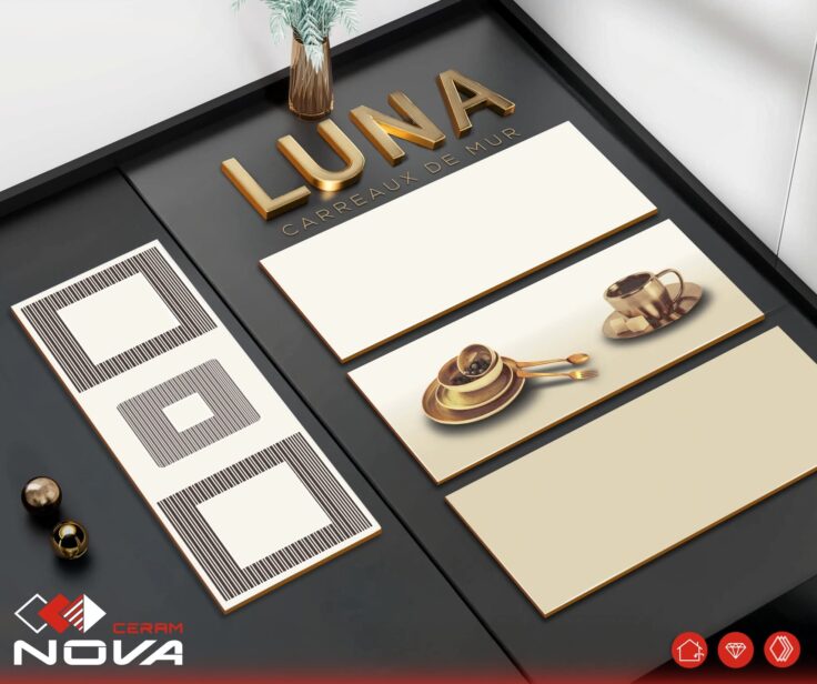 Faïence Luna Beige Clair et Fonce -25x60cm- motif  Mosaïque et Cuisine.