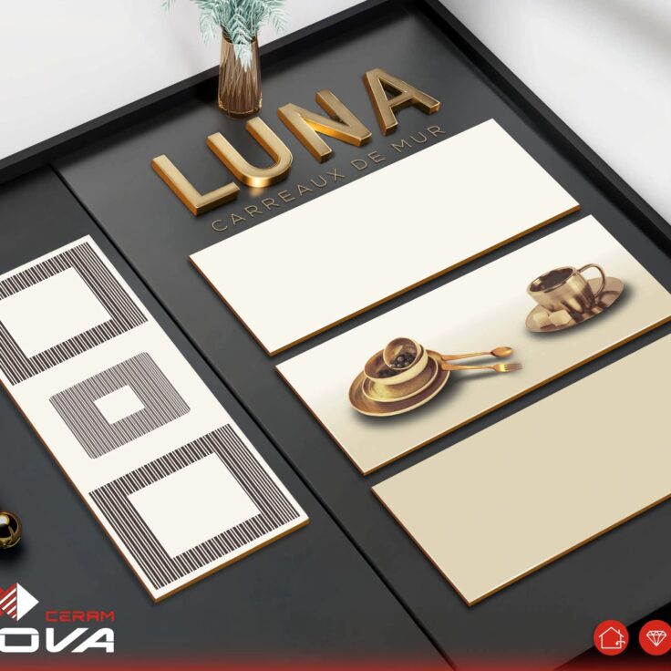 Faïence Luna Beige Clair et Fonce -25x60cm- motif  Mosaïque et Cuisine.