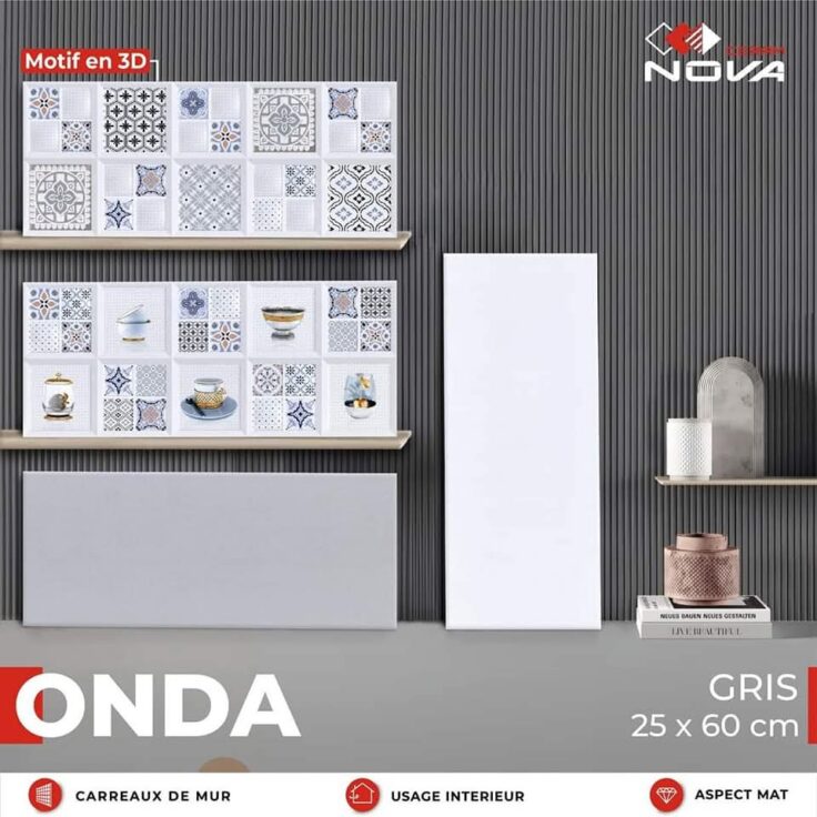 Faïence Onda Gris Clair et Fonce -25x60cm- motif  Mosaïque et cuisine  .