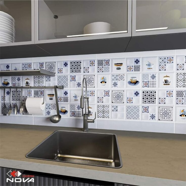 Faïence Onda Gris Clair et Fonce -25x60cm- motif  Mosaïque et cuisine  . – Image 3