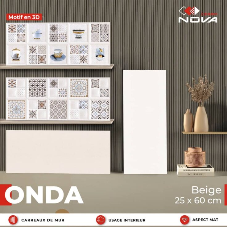 Faïence Onda Beige Clair et Fonce -25x60cm- motif Mosaïque .