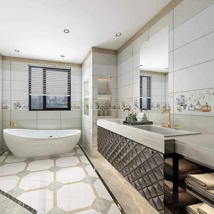 Faïence sofia Beige Clair et Fonce -25x60cm- motif salle de bain .