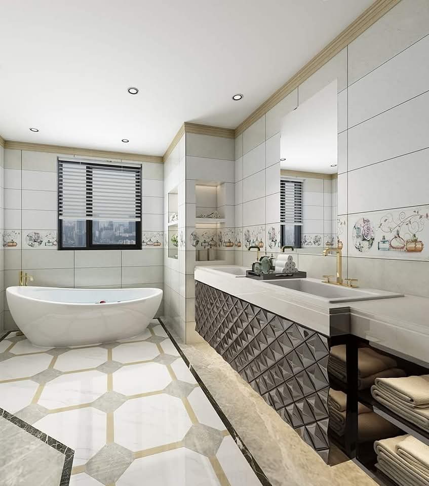 Faïence sofia Beige Clair et Fonce -25x60cm- motif salle de bain .