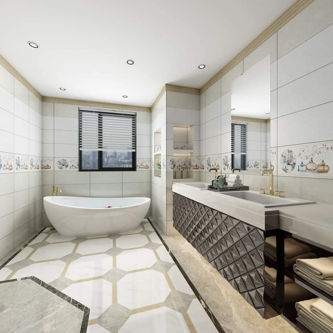 Faïence sofia Beige Clair et Fonce -25x60cm- motif salle de bain . – Image 5