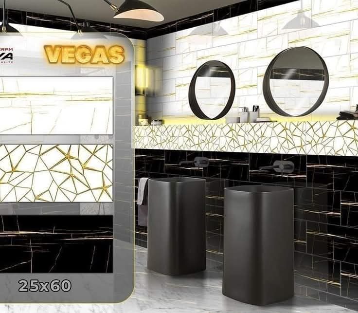 Faïence Vegas blanc marbré et Noir -25x60cm- motif 3D