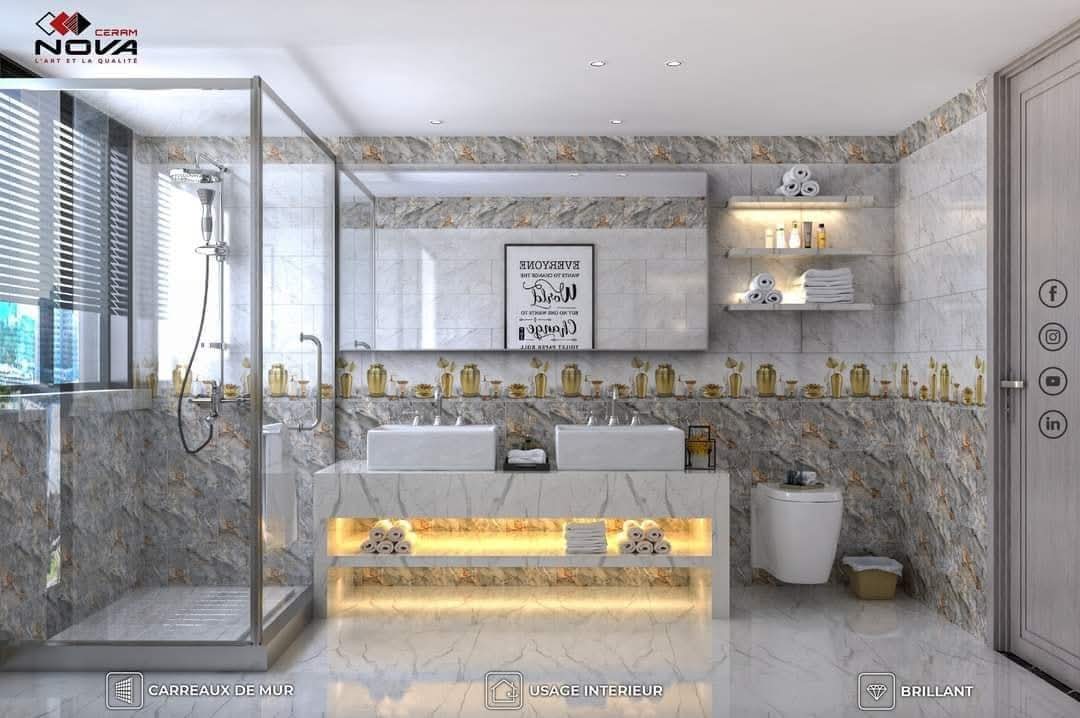 Faïence Atlantique 30x60 cm- Gris Claire et Foncé - motif salle de bain . – Image 2