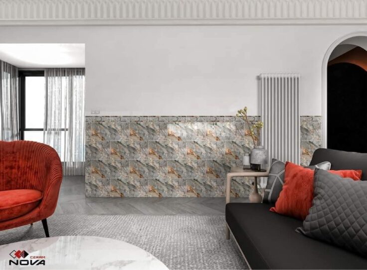 Faïence Atlantique sous-bassement 30x60 cm-Gris marbré + lisière de 10x60cm. – Image 2