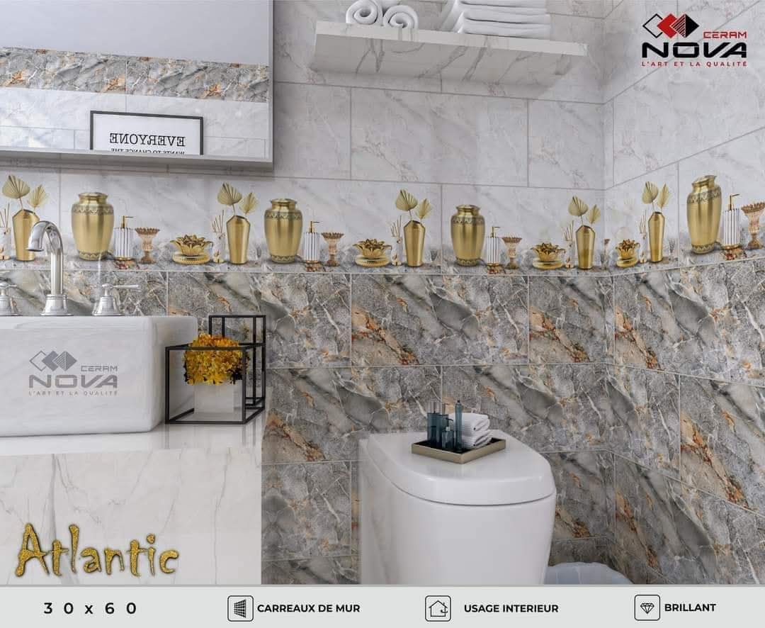 Faïence Atlantique 30x60 cm- Gris Claire et Foncé - motif salle de bain . – Image 3