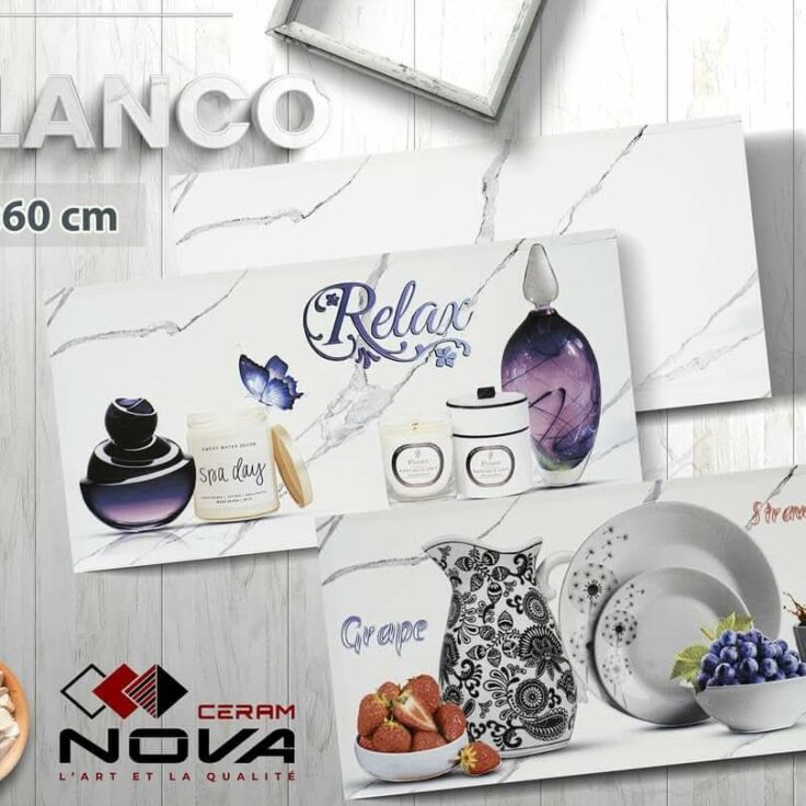 Faïence Blanco 30x60 cm- Blanc marbré - motif salle de bain .