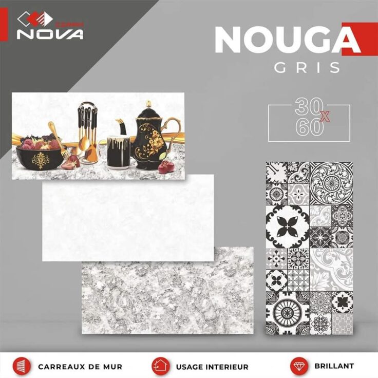 Faïence Nouga 30x60 cm- Gris Claire et Foncé - motif Salle de bain .