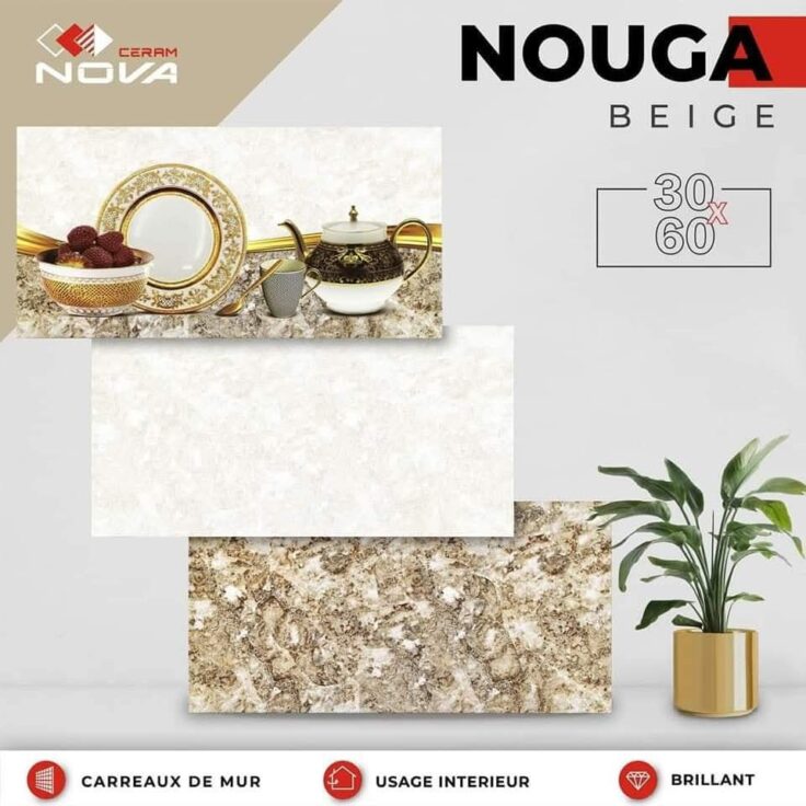 Faïence Nouga 30x60 cm- Beige Claire et Foncé - motif Cuisine .