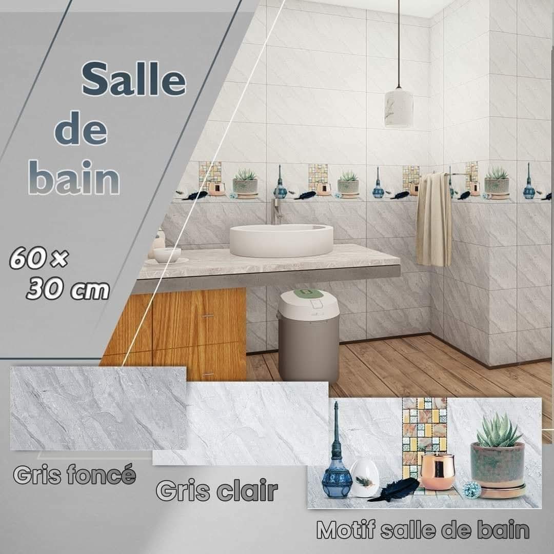 Faïence Timimoune 30x60 cm- Gris Claire et Foncé - motif Salle de bain