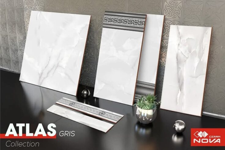 Faïence  Atlas - sous-bassement 30x65cm-Gris -avec lisière et plinthe intégrée .