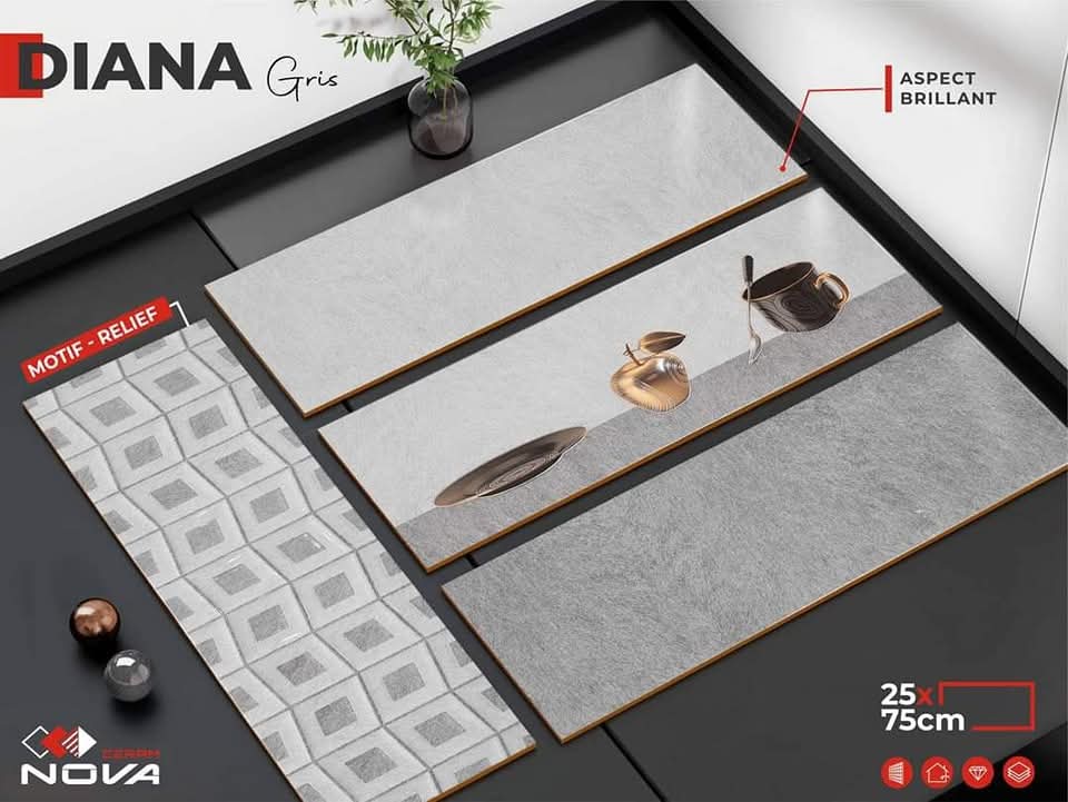 Faïence Diana Gris-25x75 cm - motif mosaïque