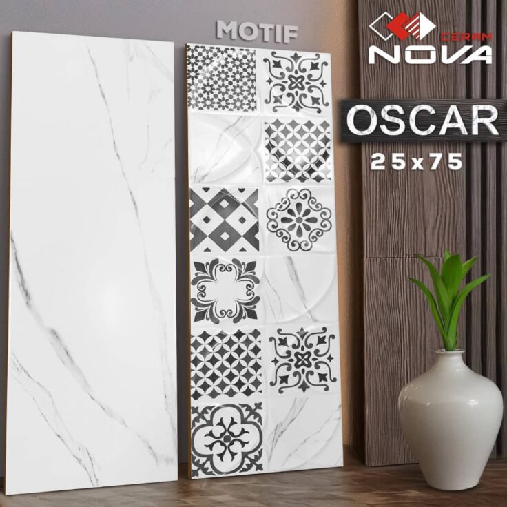 Faïence Oscar blanc -25x75 cm - motif mosaïque .