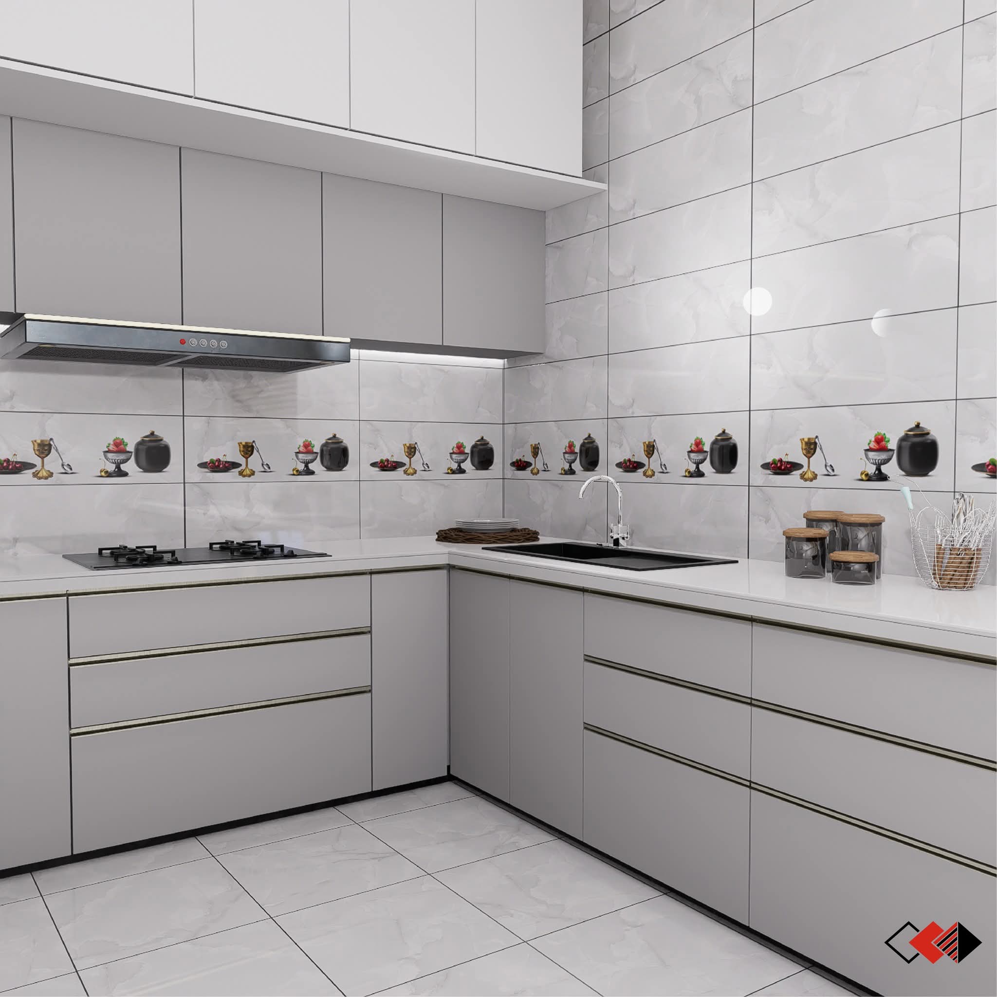 Faïence Atlas Gris -25x75 cm - motif cuisine et mosaïque. – Image 5