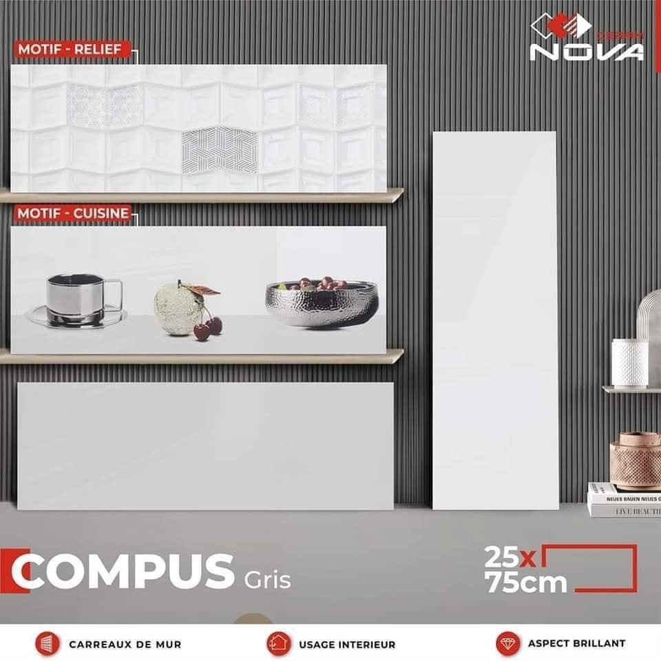 Faïence Compus Gris -25x75 cm - motif mosaïque et cuisine .