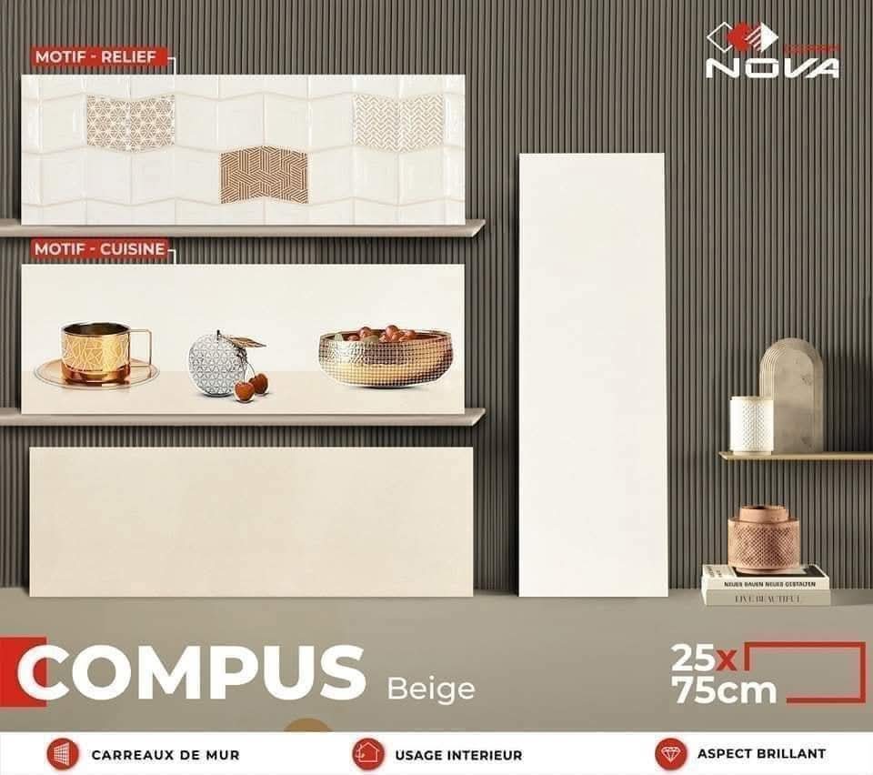 Faïence Compus Beige -25x75 cm - motif mosaïque et cuisine .