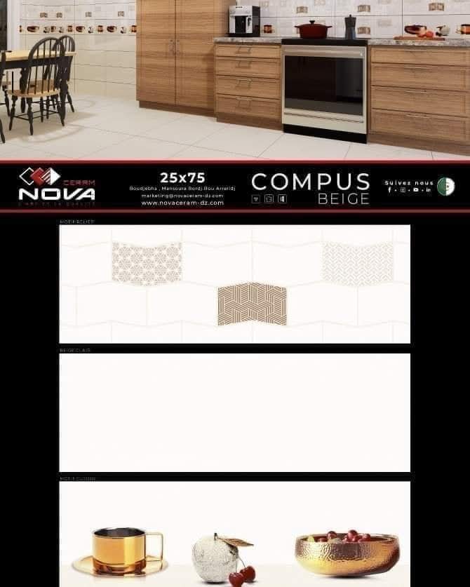 Faïence Compus Beige -25x75 cm - motif mosaïque et cuisine . – Image 5