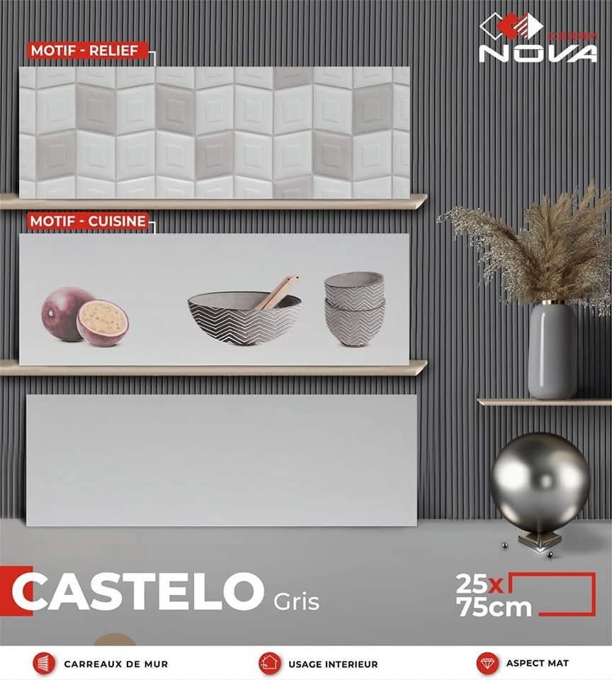 Faïence Castelo Gris 25x75 cm - motif mosaïque