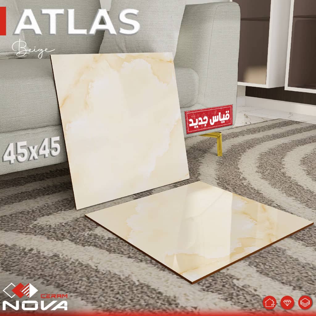 Dalle de sol Atlas Beige -45x45cm-Brillante.