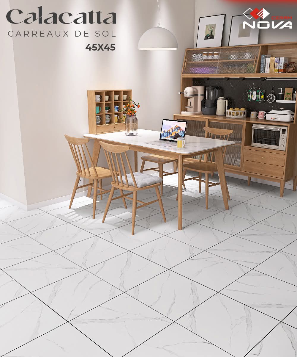 Dalle de sol Calacatta Blanc marbré -45x45cm-Mate. – Image 2