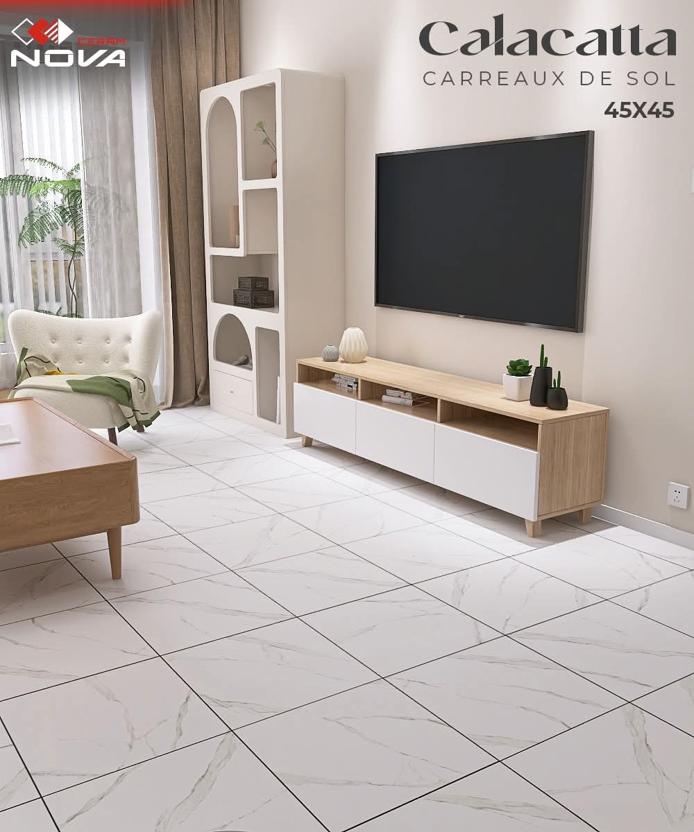 Dalle de sol Calacatta Blanc marbré -45x45cm-Mate. – Image 3