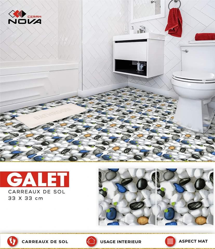 Dalle de sol Galet Blanc -33x33 cm- Mate . – Image 2