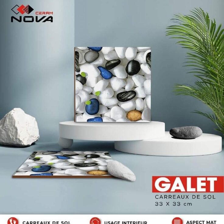 Dalle de sol Galet Blanc -33x33 cm- Mate .