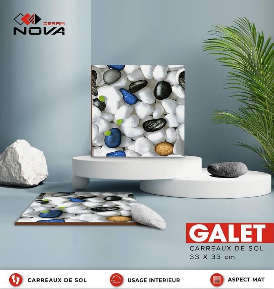 Dalle de sol Galet Blanc -33x33 cm- Mate .