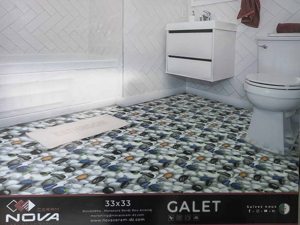 Dalle de sol Galet Blanc -33x33 cm- Mate . – Image 3