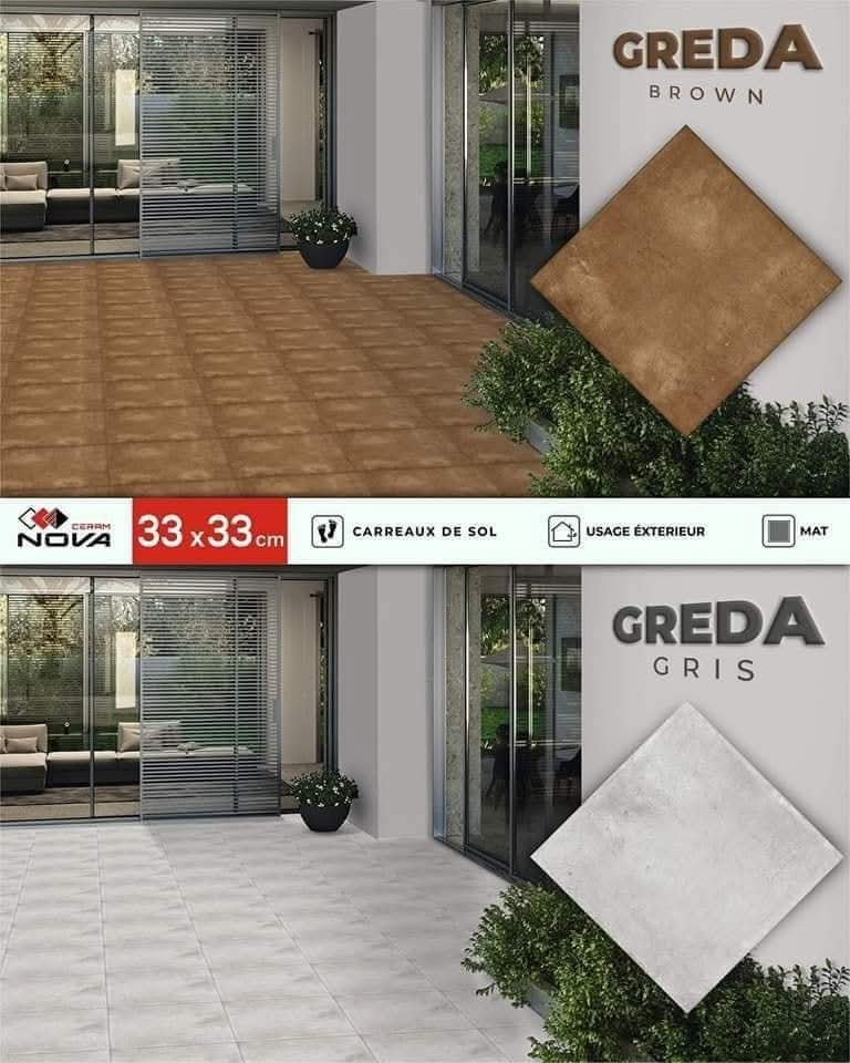 Dalle de sol terre cuite Greda Gris et Marron -33x33 cm . – Image 2