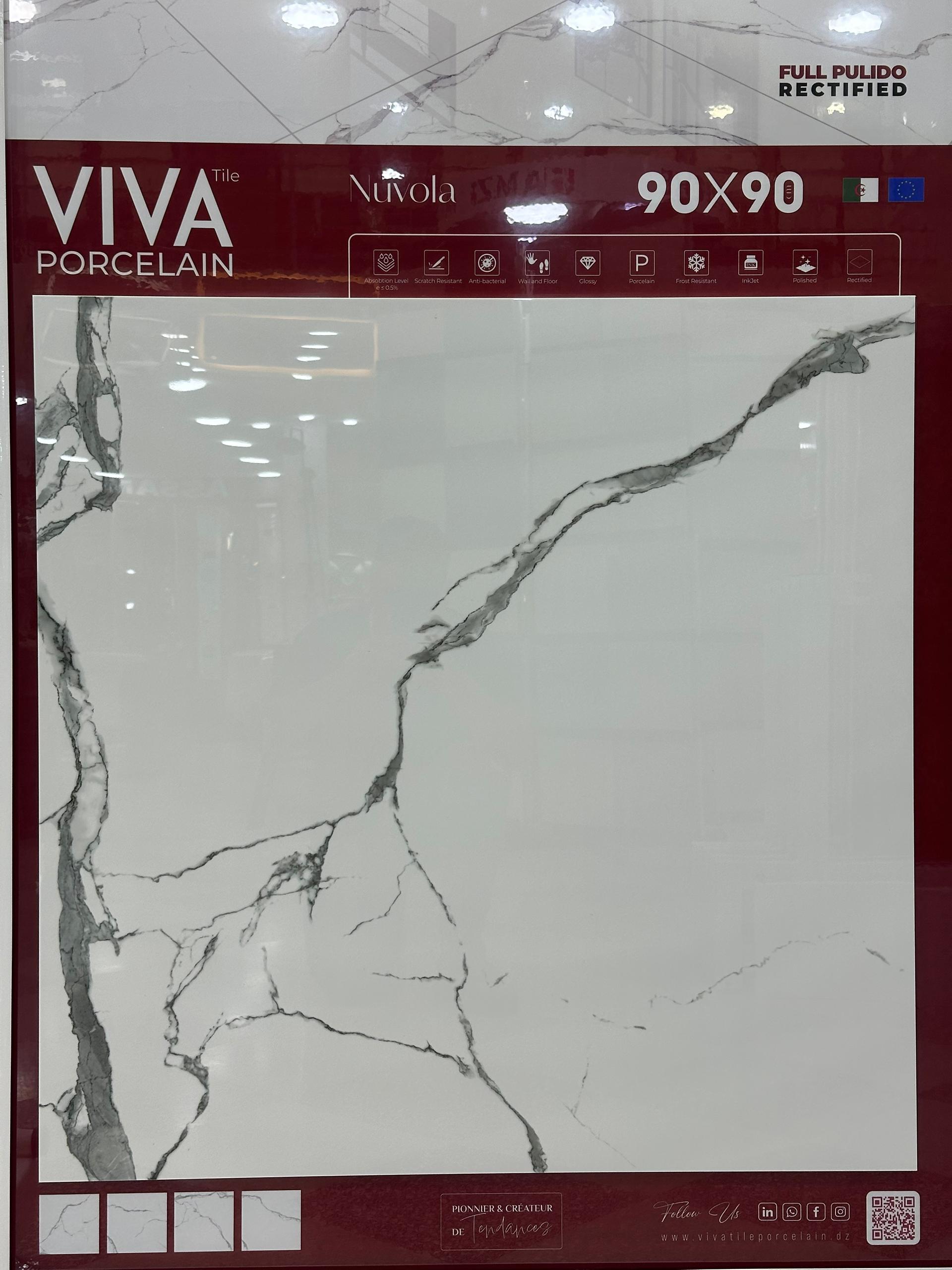 Dalle de sol Porcelaine 90x90 cm-blanc marbré- poli Rectifier . – Image 4