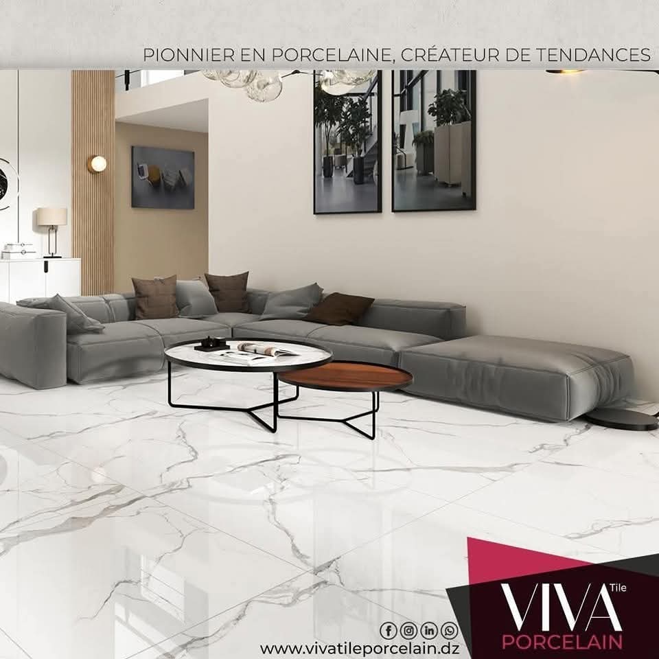 Dalle de sol Porcelaine 90x90 cm-blanc marbré- poli Rectifier . – Image 2