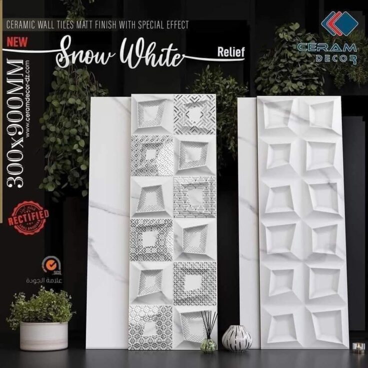 Faïence SNOW WHITE 30x90 cm - motif 3D RECTIFIER.